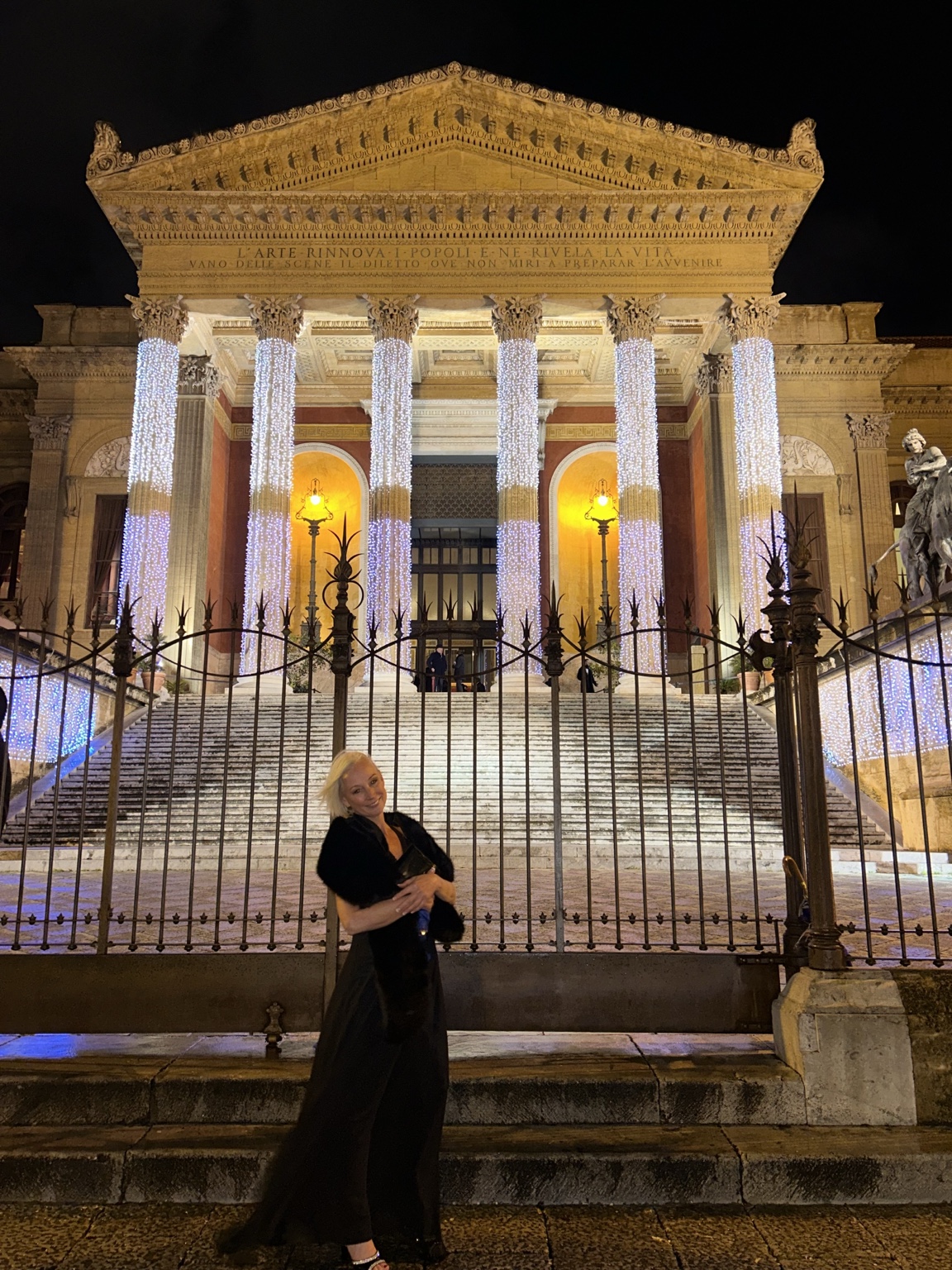 Shari Leigh Roberts in front of the Teatro Massimo opera house in Palermo, Sicily, Italy.